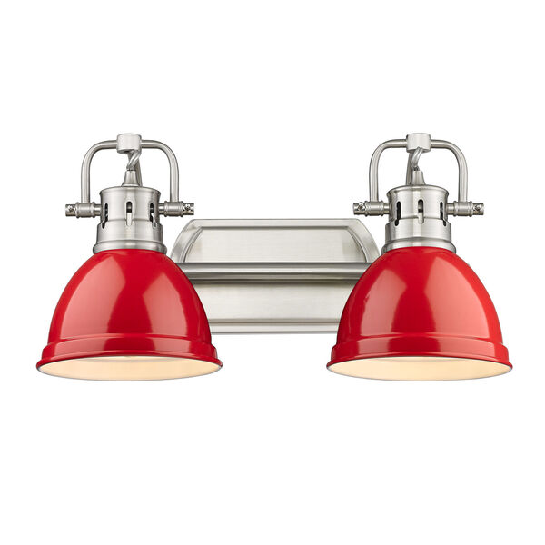 Duncan Pewter Two-Light Bath Vanity with Red Shades, image 2